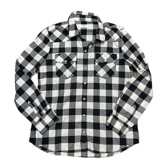 UNTUCKIT Holden Checker Plaid Flannel Black White Size 12 - Picture 1 of 6